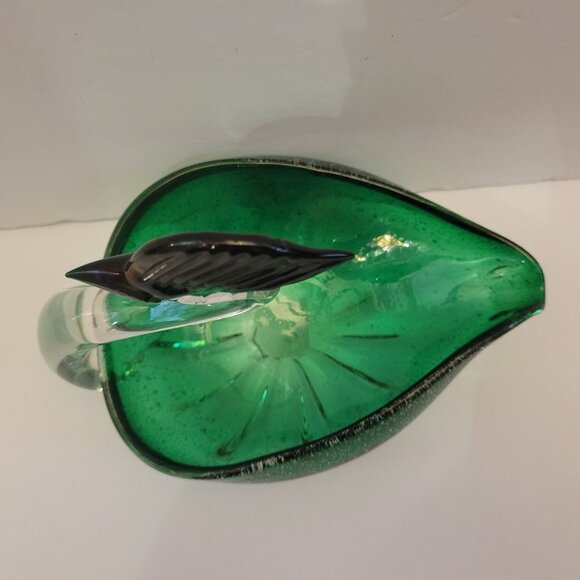 Murano Style Green & Clear Glass Swan Decorative Bowl - Picture 4 of 6